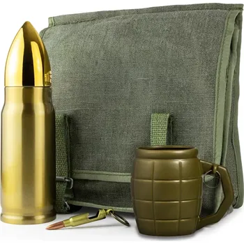 Žertovný předmět Dárková sada pro milovníka armády – hrnek granát, termoska a otvírák náboj, taška