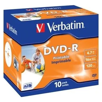 Optické médium DVD-R Verbatim 16x Printable jewel box, 10ks/pack