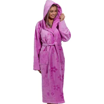 Dámský župan Světle fialový, lila luxusní dlouhý župan pro ženu z extra froté KVĚTINOVÝ VZOR 1ZF3037 fialová l-xl