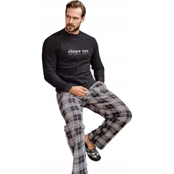 Dámské pyžamo ELEGANTNÍ TEPLÉ PÁNSKÉ FLEECOVÉ PYŽAMO TEPLÁKOVKA DOMÁCÍ OBLEČENÍ KOSTKOVANÉ KALHOTY L