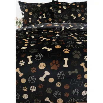 Povlečení MKLuzkoviny.cz Prodloužené povlečení mikroplyš Exclusive – Psí tlapky černé 140 x 200, 70 x 90 cm zipový uzávěr