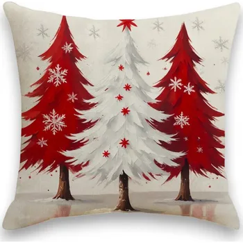 Povlak na polštářek Vánoční povlak na polštář 45 × 45 cm, stromečky s vločkami