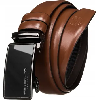 Opasek Pánský automatický Kožený opasek PETERSON ke kalhotám hladký hnědý