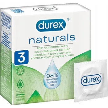 Kondomy Durex Naturals tenké a zvlhčené 3 ks přiléhavé