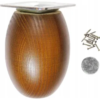 Obraz Dřevěná noha k nábytku soustružená, tvar soudku, 9 cm, borovice, mořidlo ořech, včetně upevnění