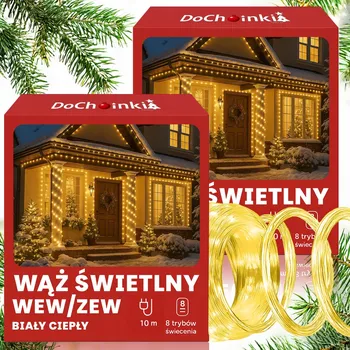 Vánoce 2 x LED SVĚTELNÝ HAD 10M 240 DIOD TEPLÁ BÍLÁ VÁNOČNÍ OSVĚTLENÍ NA STROMEČEK VENKOVNÍ
