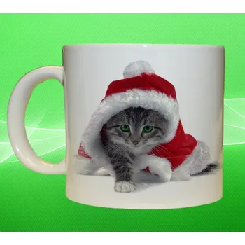 Vánoční hrnek kočička Vánoční čepice objem 330 ml (Hrneček s vánočním motivem Veselé vánoce)