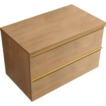 Koupelnový nábytek CERANO - Koupelnová skříňka pod umyvadlo s úchytkou/deskou pod umyvadlo Velora - 36 mm - dub medový, zlatá úchytka - 79x53x46 cm
