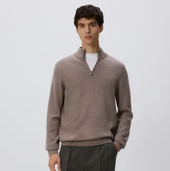 Pánský svetr Reserved - Svetr se stojáčkem na zip - béžová - 043FR-80M - 043FR-80M-L