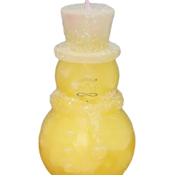 Vánoční dekorace Svíčka SNĚHULÁK CYLINDR - třpyt ledově žlutá