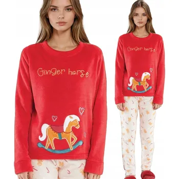 Dámské pyžamo Teplé dámské pyžamo s nápisy a aplikací Meddy červené XL