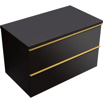 Koupelnový nábytek CERANO - Koupelnová skříňka pod umyvadlo s úchytkou/deskou pod umyvadlo Velora - 36 mm - černá matná, zlatá úchytka - 99x53x46 cm