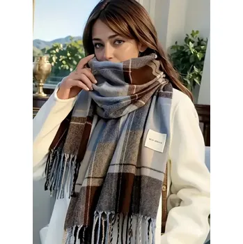 Rukavice Luxusní kostkovaná šála v modro - hnědých tónech (Dámská šála )