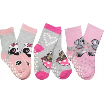 Pánské ponožky 27-30 PROTISKLUZOVÉ Ponožky 3x FROTÉ ponožky s koťátkem a medvídkem ABS Noviti