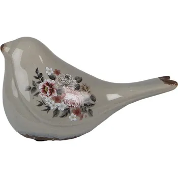 Dekorace šedý keramický ptáček Masselin M – 21x9x11 cm