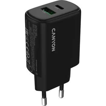 Síťová nabíječka 25W 1xPD 1xQC EU Canyon OnCharge 250 černá