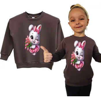 Chlapecké oblečení Dětská Tepláková Mikina pro Dívky, Tmavě Béžová se Vzorem Králíka, Velikost 152/15