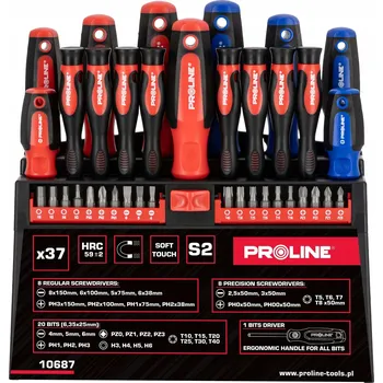 Šroubovák Sada šroubováků s měkkou rukojetí 37ks S2 HRC 59 magnet stojan Proline 10687