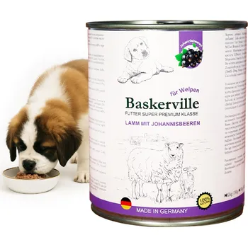 Krmivo pro psa Baskerville. Telecí maso a ostružiny. Vlhké krmivo pro štěňata super-prémiové
