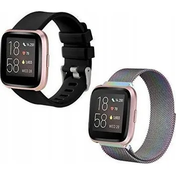Příslušenství k chytrým hodinkám 2x ŘEMÍNEK PRO HODINKY Fitbit Versa 2 / Versa Lite OCEL SILIKON ČERNÁ BARVA VELIKOST L