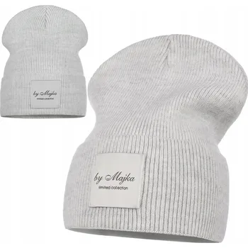 Čepice ŠEDÁ ČEPICE ČEPICE ZIMA PODZIMNÍ PRUŽKOVANÁ ČEPICE S NÁŠIVKOU MAJKA