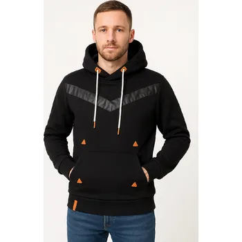 Pánská mikina Pánská mikina s kapucí, asymetrické detaily a kožené prvky - M Barva: Černa, Velikost: M