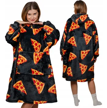Dámská mikina DEKA oversize mikina Silná MIKINOVÁ DEKA 2v1 XXL Vzor PIZZA Plyšová Mikino Deka