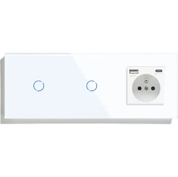 vypínač DVOJITÝ DOTYKOVÝ SKLENĚNÝ SPÍNAČ 1+1 + ZÁSUVKA USB-C QC 20W RYCHLÉ NABÍJENÍ