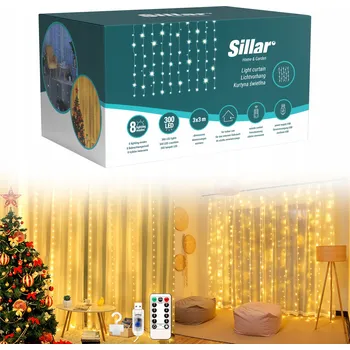 Vánoční dekorace Vánoční světýlka Sillar - světelný závěs, 300 LED, 3 x 3 m, teplá bílá FLESH