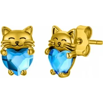 Náušnice NÁUŠNICE ZLATÉ SRDÍČKA KOČKY STŘÍBRO O RYZOSTI 925 PUSKOVÉ ZAPÍNÁNÍ