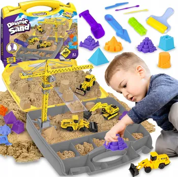 ostatní stavebnice Kinetický písek click4TOYS se stavebními vozidly v kufříku 2 kg