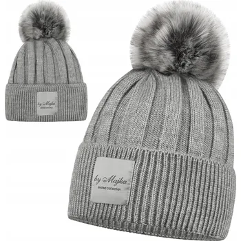 Čepice ŠEDÁ Čepice s Pomponem Dámská Zimní TEPLÁ ZAVINOVACÍ MAJKA