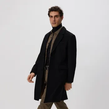 Reserved - Dlouhý kabát ze směsi vlny - černý - 7148H-99X - 7148H-99X-XL