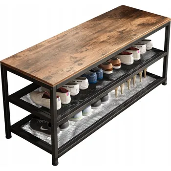 Botník Botník Rebiko s dřevěným sedákem, retro, 2 police, na 12 párů bot