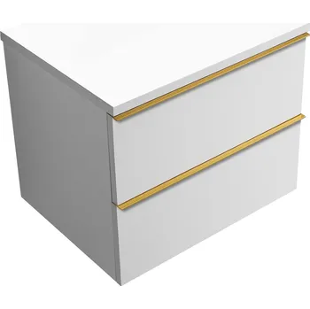 Koupelnový nábytek CERANO - Koupelnová skříňka pod umyvadlo s úchytkou/deskou pod umyvadlo Velora - 36 mm - bílá matná, zlatá úchytka - 69x53x46 cm