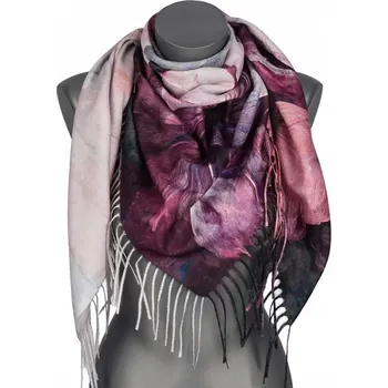 Šátek Dámská Šála/Šátek s Květinovým Vzorem a Třásněmi RCC15-5 fialová