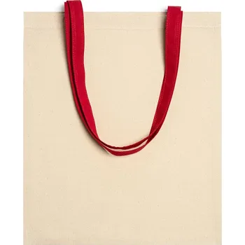Nákupní taška Bavlněná taška Niza 37 x 41 cm s barevnými popruhy - červená potisk bavlny