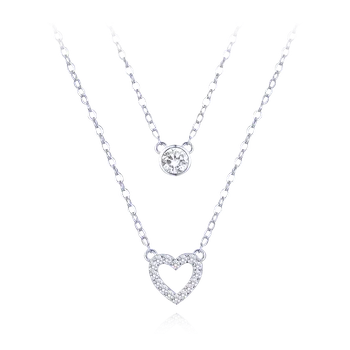 Náhrdelník Moonlit Dvojitý stříbrný náhrdelník se zirkony ve tvaru srdce