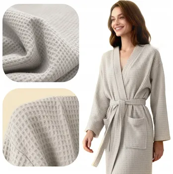 Dámský župan BAVLNĚNÝ ŽUPAN dámský/pánský UNISEX VAFLE KIMONO GOFR šedý S/M
