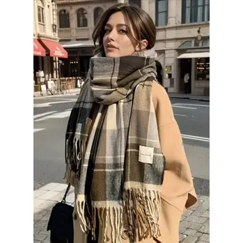 Rukavice Luxusní kostkovaná šála v hnědých tónech (Dámská šála )