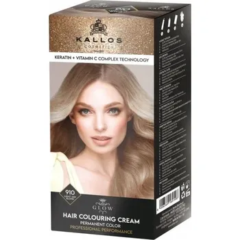 Barva na vlasy KALLOS GLOW BARVA NA VLASY 910 SVĚTLE POPIELAVÁ BLOND PROFESIONÁLNÍ 60+60 ML