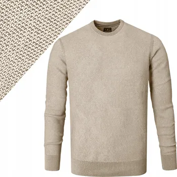 Pánské oblečení Elegantní PÁNSKÝ SVETR BÉŽOVÝ Klasický Bavlněný IGNACIO L Pako Jeans