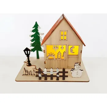 Vánoční dekorace ACA Lighting dřevěná dekorace vánoční domek, 1 MINI LED na baterie (3xLR44), WW, IP20, 16X10X13cm X06116243