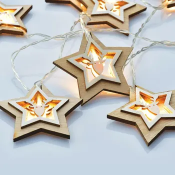 Vánoční dekorace ACA Lighting dřevěné hvězdy se soby, 10 LED dekorační řetěz na baterie (3xAA), WW, IP20, 135+30cm, čirý přívodní kabel X061011207