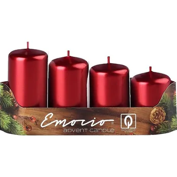 Svíčka Svíčka adventní Emocio stupňovité červené metalické pr. 40mm 4ks