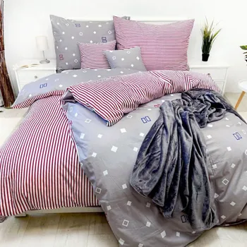 Povlečení Bavlněné Saténové povlečení Kos + Linky červené oboustranné Zapínání: zip, Velikost polštáře: 70x90, Velikost přikrývky: 140x200