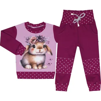 Tepláková souprava - Puntík borůvka - zajíček (bez kapuce) Velikost: 110