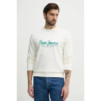 Pánská mikina Bavlněná mikina Pepe Jeans DUMAS CREW pánská, bílá barva, s potiskem, PM582832 00X, vel. XXL