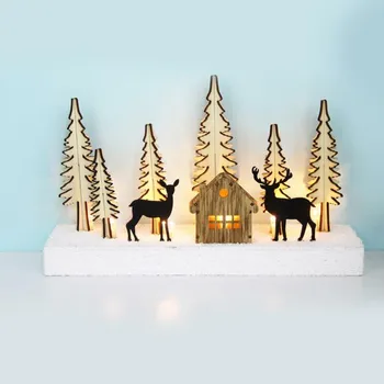 Vánoce ACA Lighting dřevěná dekorace stromky 10 LED WW na baterie (2AA) IP20 26X7.5X16cm X05101118