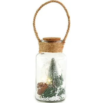 Svícen ACA Lighting malá skleněná lucerna, 5 LED na baterie 3xLR44 WW IP20 pr.8x16.5cm X0751750